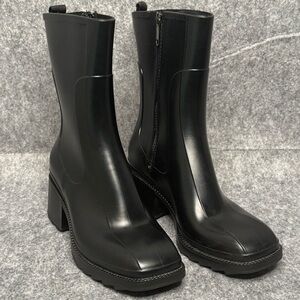 Lemonade Black Square Toe Chunky Heel Ankle Booties- Sz 11‎